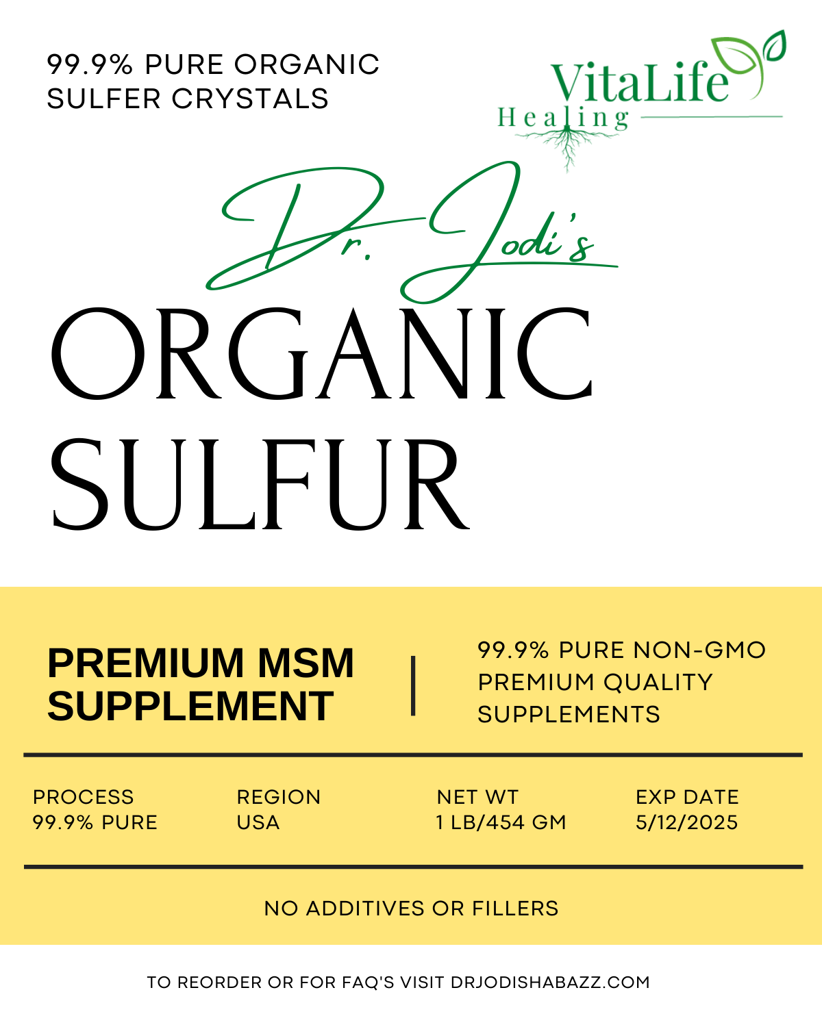 Dr Jodi's Pure Organic Sulfur Crystals